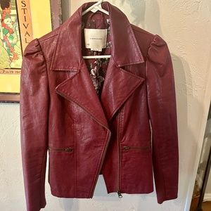 Anthropologie Petula Burgundy Puff Sleeved Moto Jacket - XS - Faux Leather